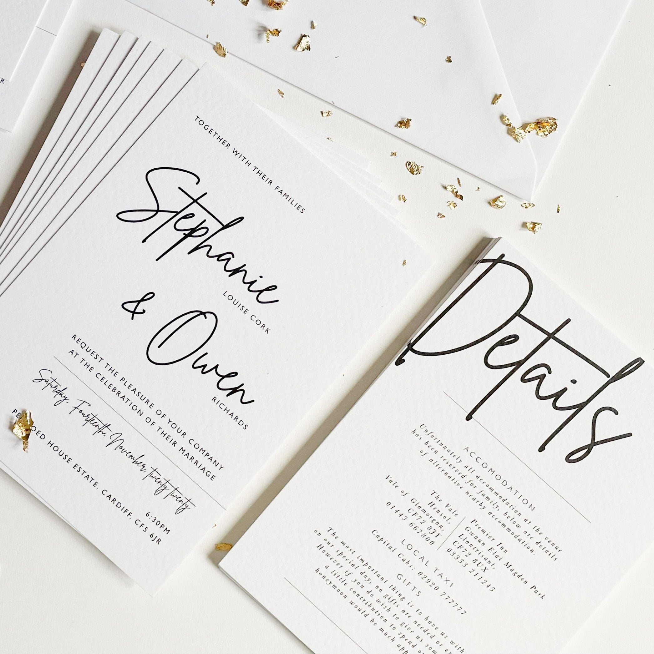 Black and white wedding invitation from the 'You Rock My World' suite by With Love, LeeLea, featuring elegant handwritten script font and a minimalistic design.
